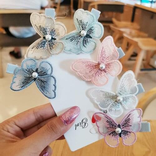 2pcs/set New Fashion Sweet Pearls Butterfly Hair Clips Hairpin Girl Women Side Clips BB Clips Children Headdress Hair Accessorie