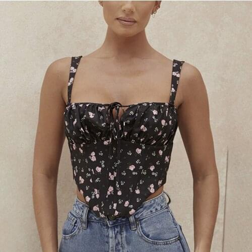 Womens Fashion Sexy Floral Camisole Strapless Slim Vest Black