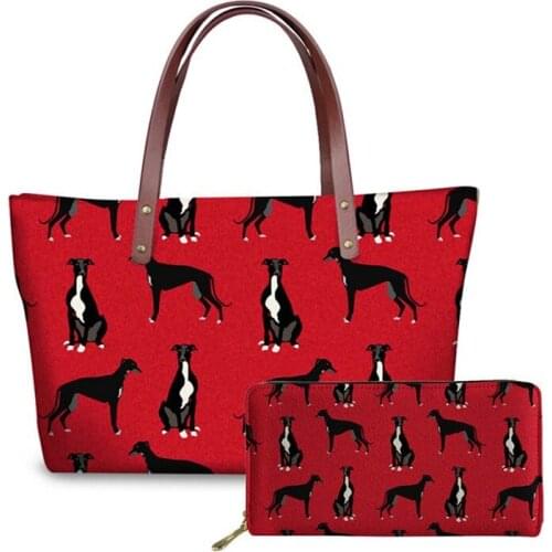 NOISYDESIGNS Shoulder Bag Women Greyhound Black Pet Printing Top-handle Bags Casual Tote Female Handbags Leather Purse Ladies
