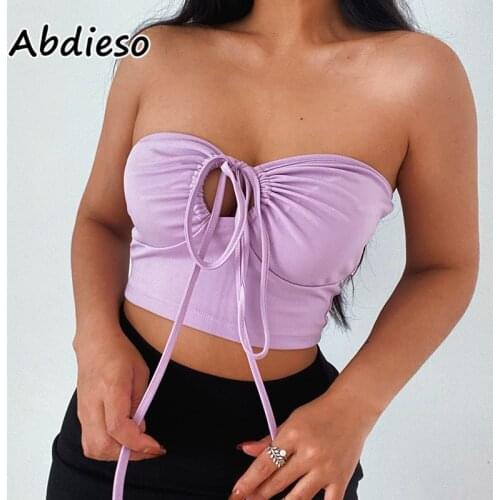 Abdieso Y2K Black Bandage Halter Top Women Green Sleeveless Hollow Out Casual Summer Streetwear Backless Sexy Tank Camis 2021