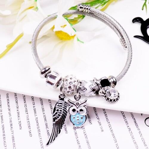 1 Pcs/Lot European and American Style Creative Personality Multi-element Crystal Diamond Pendant Owl Adjustable bracelet