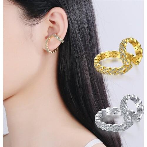 1PCS Luxury Crystal Gold Earring Clip For Women Jewelry Trendy Lady Silver 925 Earring Girl Non Hole Ear Accessories Full Stone