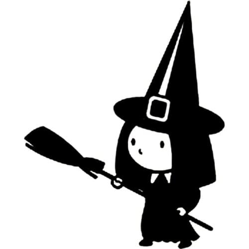11.2cm*13.9cm Cute Halloween Witch Broom Car Sticker Black/Silver Decal Vinyl Car-styling S6-4007