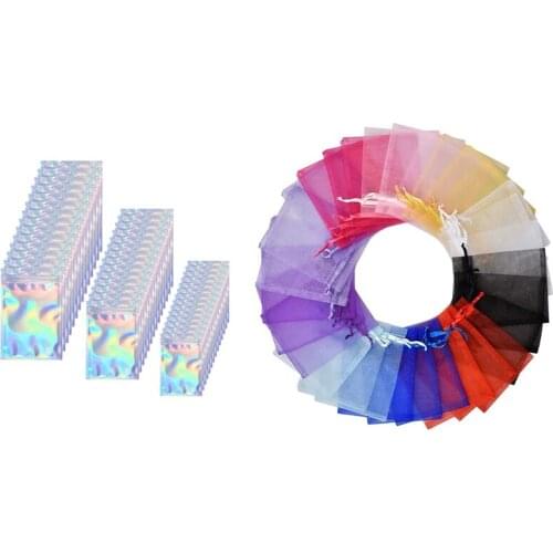 150 Pcs Mylar Zipper Closure Bags with 100Pcs Organza Bags Party Gift Bags 9 x 12cm(Multicolor)