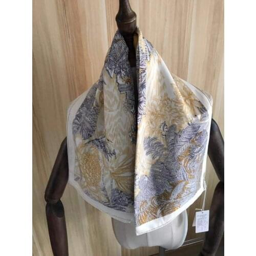 2021 new arrival fashion elegant brand yellow tree design 100% silk scarf 90*90 cm square shawl twill wrap for women lady girl