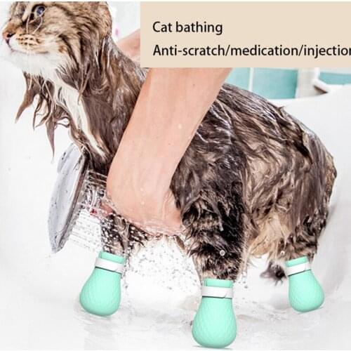 4pcs Adjustable Pet Cat Paw Protector for Bath Soft Silicone Shoes Cat Paw Cover