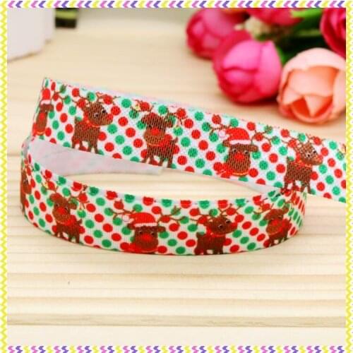 5/8'' Free shipping Fold Elastic FOE christmas deer printed headband headwear hairband diy decoration wholesale OEM P4839