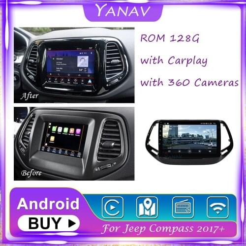 Car Radio Android System GPS Navigation For Jeep Compass 2017+ Stereo Receiver Audio Video Multimedia Player with 360 Cameras