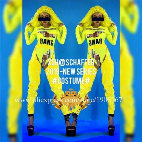 Fluorescent Green Nightclub Sexy Lady Dance Clothes Glasses Wigs Halloween Christmas Ballroom Costumes Party Performance DS Suit