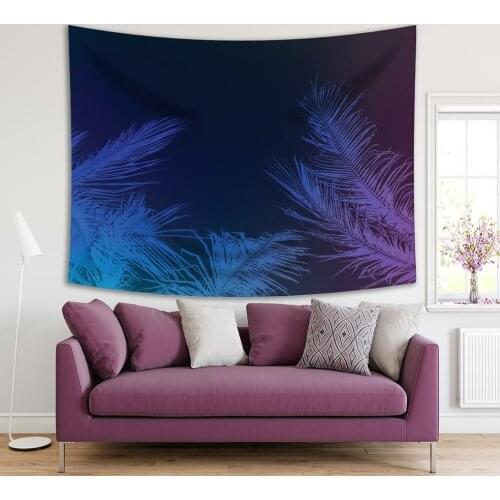 Tapestry Coconut Tree Branches Leaves Tropical Island Ocean Beach Nature Photo Printed Blue Purple