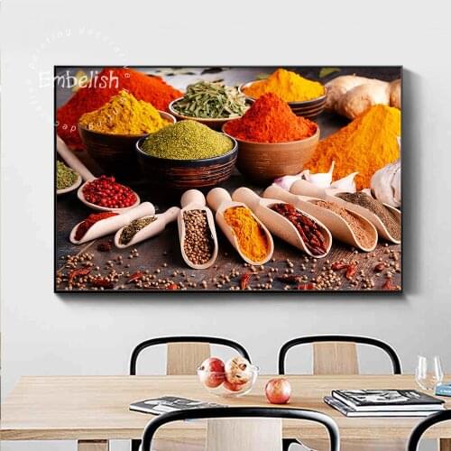 Grains Spices Spoon Peppers Kitchen Canvas Painting Cuadros Scandinavian Posters and Prints Wall Art Food Picture Living Room
