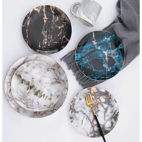 European Style Ceramic Phnom Penh Marble Pattern Dinner Plates Porcelain Dessert Plate Steak Salad Snack Cake Dish Tableware