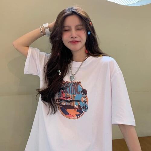 Summer new style printed round neck short-sleeved T-shirt female printing round neck short-sleeved T-shirt female