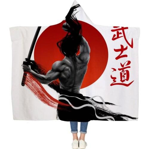 Sword Weapon Bushido Hooded Blanket Bed Cover Blankets Flannel Fleece Winter Travel Throw Double-Sided Anti-Static Lightweight