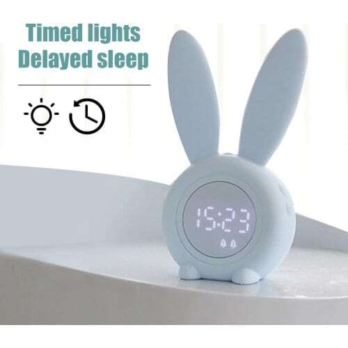 Cute Rabbit Alarm Clock Creative Led Digital Snooze Cartoon Electronic Table Desktop Rechargeable USB Cable Clock