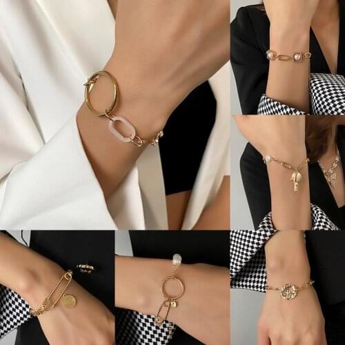 Fashion Women Alloy Geometric Bracelets Thick Chain Retro Charm Jewelry Gift Bracelets Chain Charm Jewelry Gift Bracelets Chain