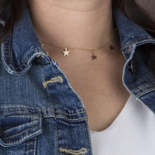 2017 New Romatic Star Statement Cute Little Metal Star Charm Pendant Necklaces Short Maxi Necklace with Gold Color/Silver Color