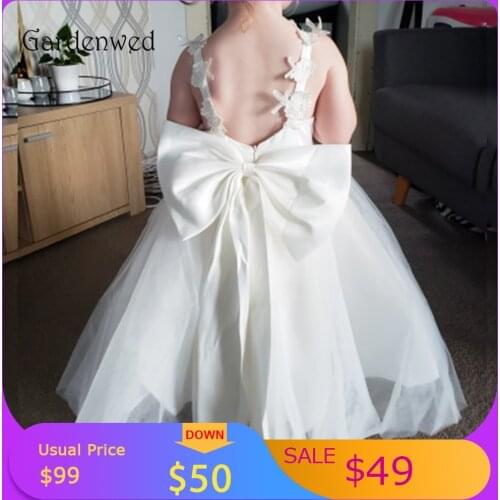 Gardenwed Ivory Lace Flower Girl Dresses Tulle Appliques Straps Celebrity Dress Aline Bow Knot Prom Dressvestidos de comunión