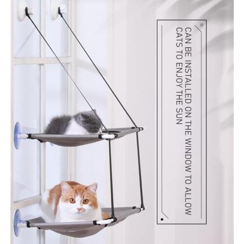 Double Layer Cat Hanging Bed Sunny Window Hammock Seat Mount Pet Nest Mesh Shelf Seat Cat Sleeping Playing Hanging Shelf Bed