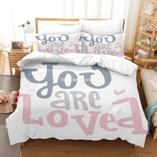 Pink Letter Series Bedding Deluxe Full Size Warm Comfortable Down Duvet Covered Pillowcase Linen for Girls Bedroom Decoration