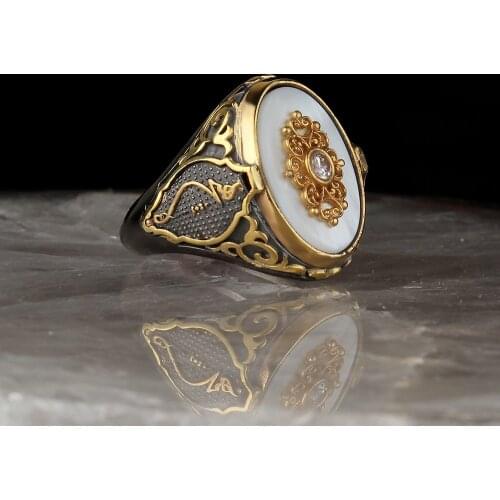 Lapping Plated No Written Model Pearl Gemstone 925 Sterling Mens Silver Ring