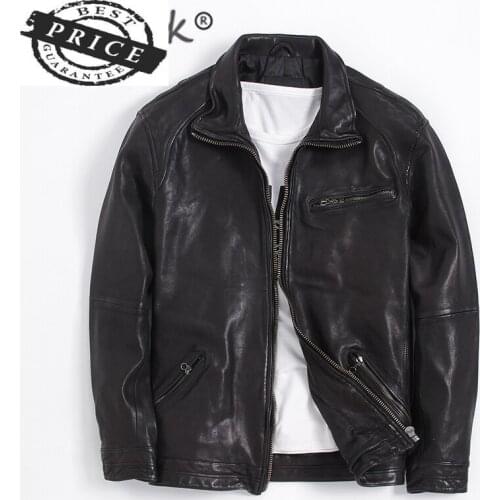 Plus Size Fashion aXL Genuine Leather Jacket Men Winter Real Sheepskin Coat Streetwear Moto Biker Leather Jackets aM-3a