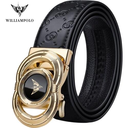 WilliamPolo Genuine leather Brand Belt Men Top Quality Genuine Luxury Leather Belts for Men Strap Male Metal Automatic Buckle