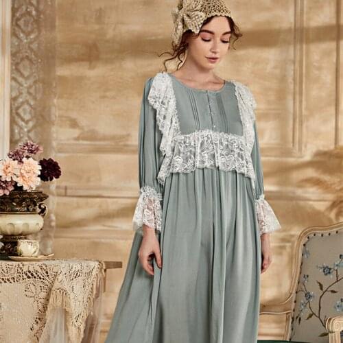 Romantic Sleepwear Summer Green Nightdress Princess Woman Nightgown Cotton