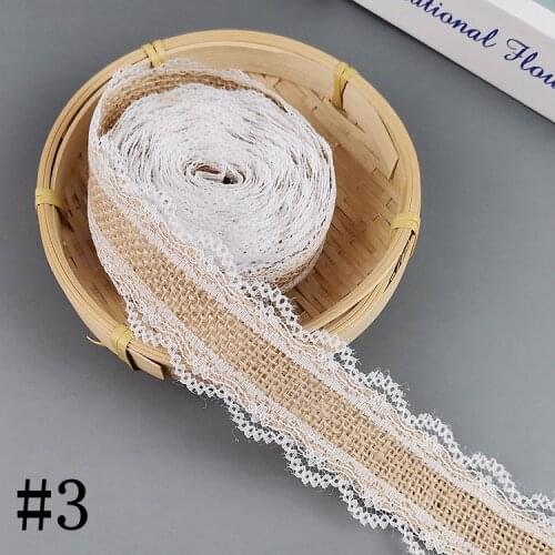 Ruban de dentelle en toile de jute blanche, rouleau de ruban en toile de jute naturelle avec bordure en dentelle pour mariage, f