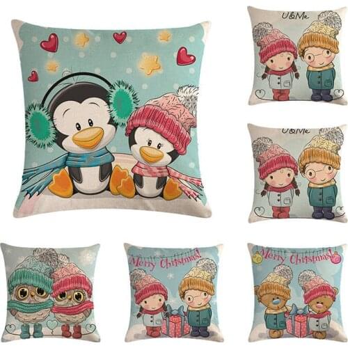 Merry Christmas Cartoon Animal Bear Owl Pattern Friends Cushion Cover Throw Pillow Case Kids Bed Decorative Arts Best GIFT H702