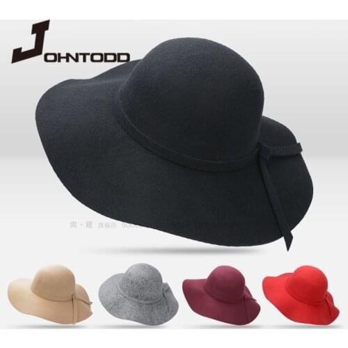 New Hat Fedora Hat Ladies Top Hat Ladies Classic Fluffy Wide-brim Wool Felt Bowler Hat Beach Warm Ladies Fedora Hat Bucket cap