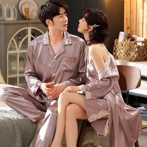 Lovers Wedding Pajamas Couples Hotel Silk Sleepwear Soft Pyjama Sets Nightgown Male Pajama Sets Long Sleeve Men Lounge Pijamas