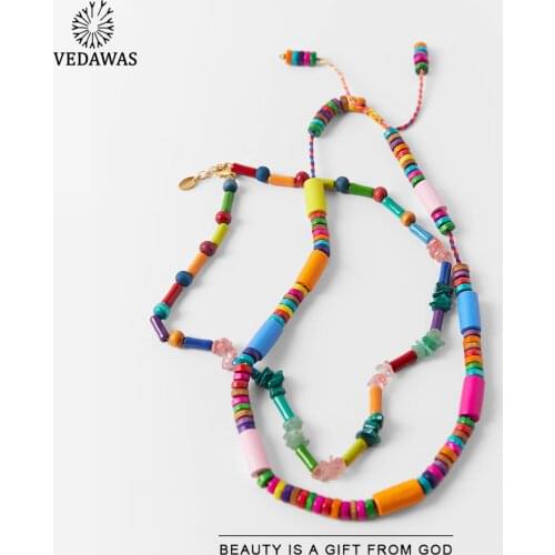 Vedawas Summer Holiday ZA Colorful Wood Beads Necklace for Women Bohemian Handmade Stone Collar Choker Necklace Jewelry Party