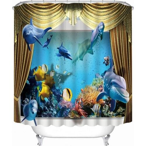 3D shower curtain underwater world pattern Polyester Fabric Waterproof Shower Curtain Eco-Friendly Bathroom Curtain Home