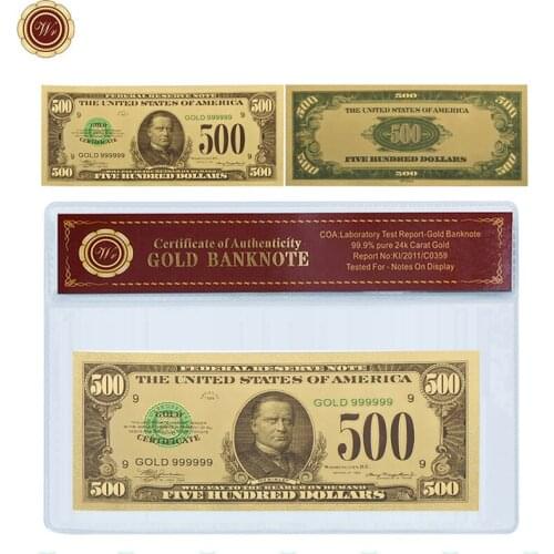 WR 500 Dollar USA Fake Money American 24K Gold Foil Banknote with PVC Frame Prop Money Unique Gifts Collection Art Crafts