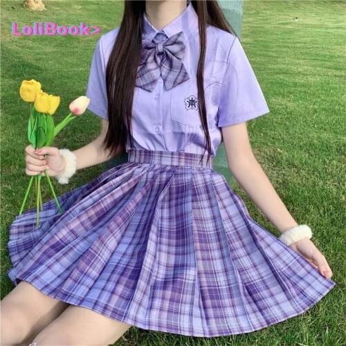 Lolibook School Girl Uniform Pleated Skirts Japanese Student Junior High Waist A-Line Plaid Skirt Sexy JK Uniforms for Woman