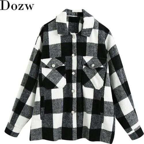 Casual Oversized Plaid Jacket And Coat Women Lapel Collar Batwing Long Sleeve Loose Pocket Coat Outerwear Ladies Tops