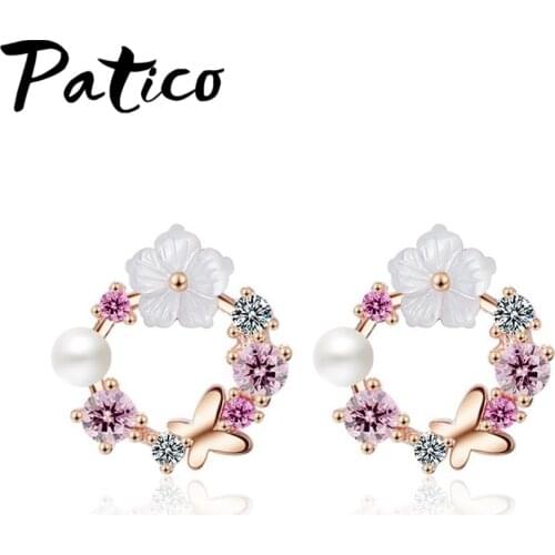 New Summer Style Elegant Big Circle Flower Stud Earrings For Women Fashion 100% 925 Simulated Pearl Rhinestone Earrings