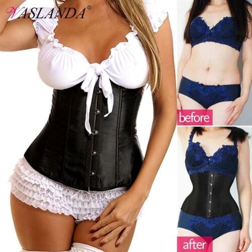 Women Bustiers & Corsets Brocade Waist Trainer Corset Lace Up Boned Underbust Bustier Steampunk Corselet Slimming Body Shaper