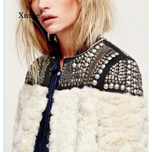 Fleece Rivet Coat for Women Faux Fur Patchwork Long Sleeve Thick Cardigan Female 2020 Winter Harajuku New Clothing