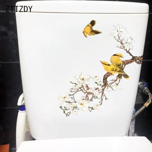 ZTTZDY 19.4CM×25CM Flower And Bird Painting Bedroom Wall Stickers Mural Bathroom Toilet Decor T2-0986