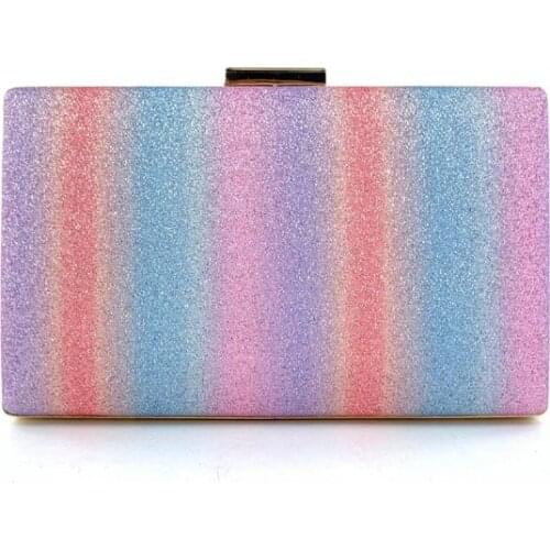 066F Womens Evening Purse Clutch Bag Rainbow Striped Glitter Sequins Ladies Dinner Wedding Party Small Shoulder Handbag