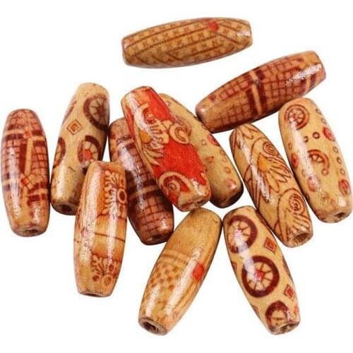 100pcs/lot new retro print flower oval beads diy beading accessories material jewelry making findings wood loose beads 8*23mm