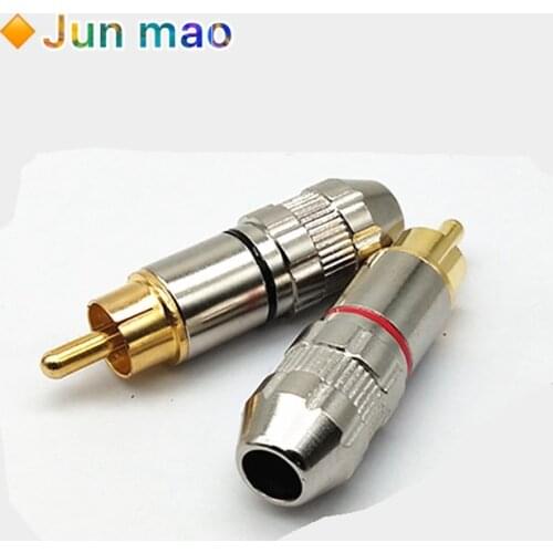 2Pcs 1Balck + 1Red Gold Rca Male Plug Non Solder Audio Video Adapter Connector Male Naar Male Converter voor Coaxiale Kabel