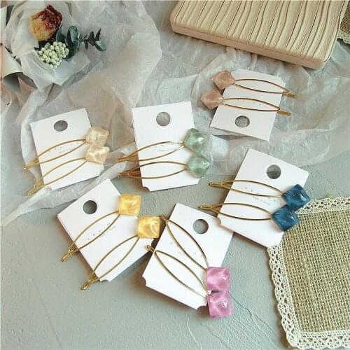2 Pcs/set 2020 New Trendy Transparent Jelly Candy Color Square Hair Accessories for Women Hollow Out Hair Clip Girls Jewelry