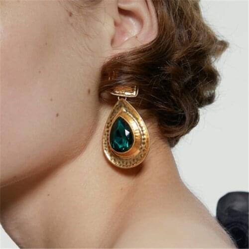 2021 ZA Vintage Water Drop Long Earrings Women Luxury Green Purple Glass Crystal Geometric Earring Indian Ethnic Earring Jewelry