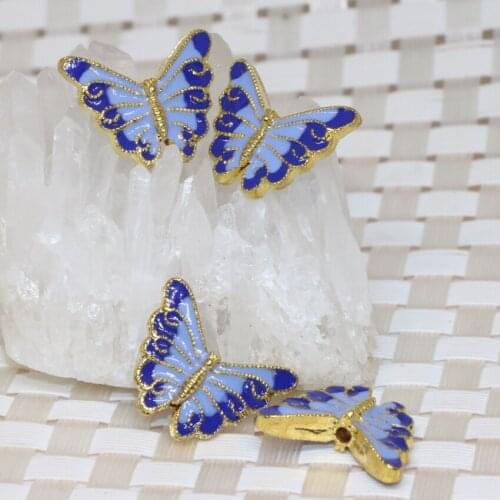 High quality blue enamel butterfly shape spacers pendant cloisonne accessories beads 17*22mm new fashion jewelry 5pcs B2393