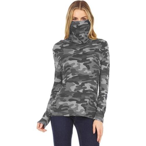 70% Dropshipping!! 2021 Tie-dye Women Blouse Pullover Turtleneck Streetwear Camouflage Print Face Cover T-Shirt for Daily Wear