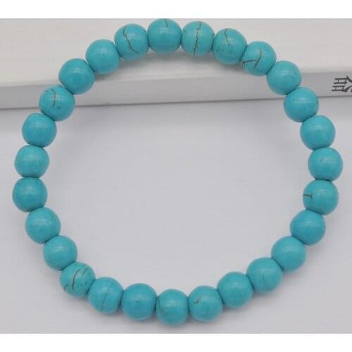 8MM Blue Howlite Round Beads GEM Bracelet Bangle Stretch 8 Inch Jewelry G552