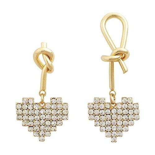 Alloy heart asymmetry gold color earring stud for women